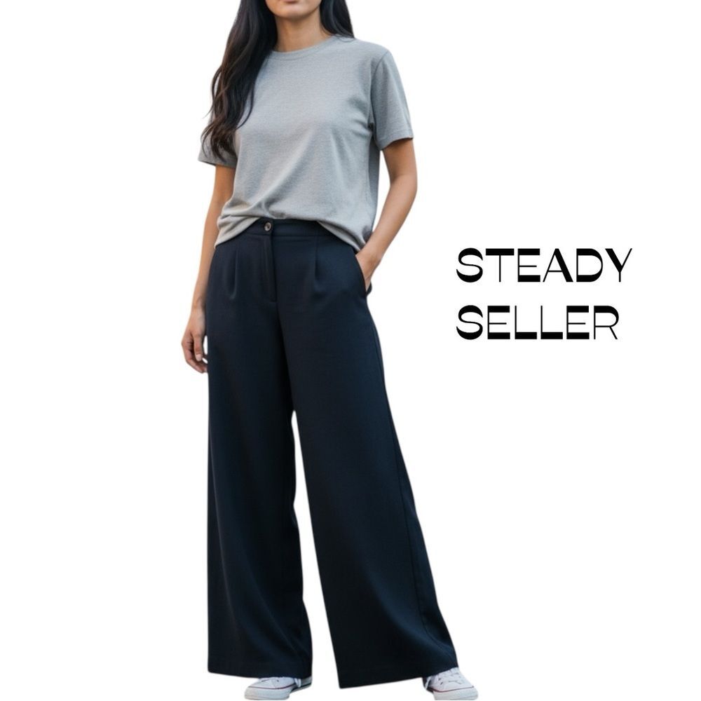 STEADY SELLER Black Wide-Leg Pants Size S WhimsiGoth Streetwear Grunge Rave
